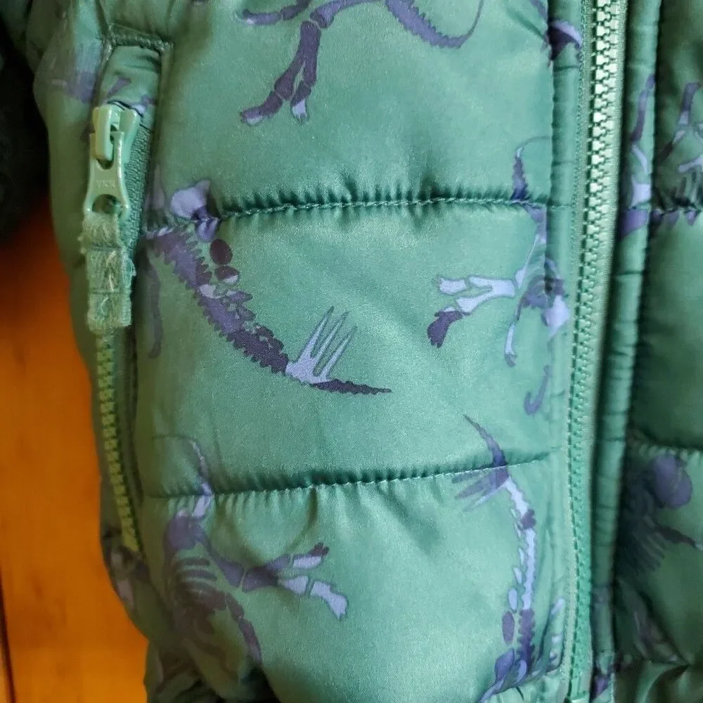 OshKosh B'gosh 18M Puffer Jacket Toddler Boys Teal Dinosaur Skeleton Hooded Coat